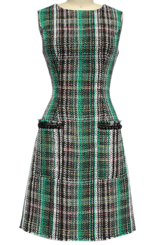 Green Striped Tweed Dress with Pockets