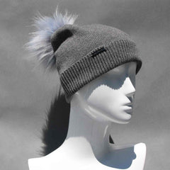 grey-hat-with-blue-fox-faux-fur-puff