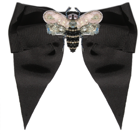 Bee-Jeweled Black Grosgrain Hair-bow Clip