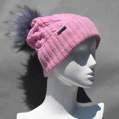 Cable Knit Hat with Faux Fur Pom Pom /Multiple Colors