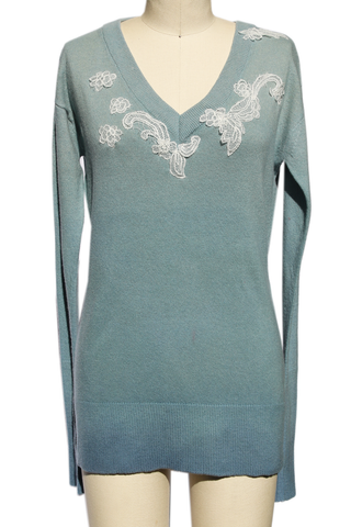 White Lace Appliqué Dyed Sweater