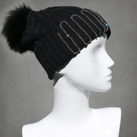 Isabel Cable Knit Hat with Custom Color Faux Fur Pom Pom