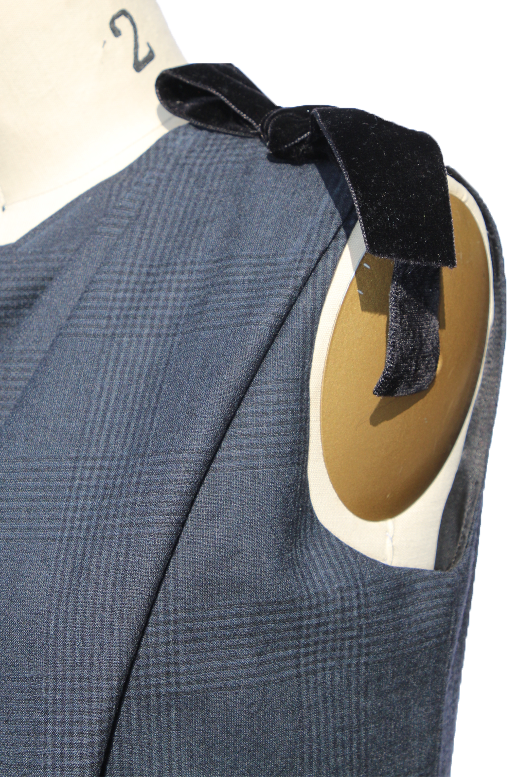     italian-wool-suiting-draped-dress-with-black-velvet-bow