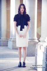 Kate Stoltz cream jacquard designer pencil skirt made in NYC