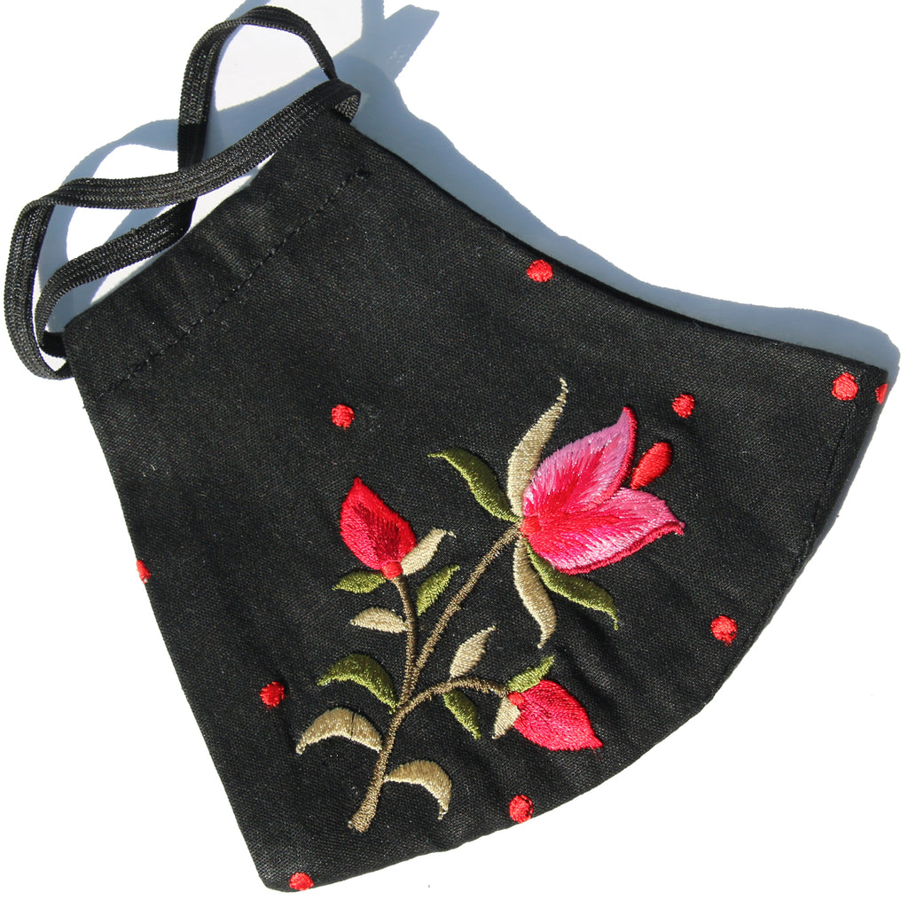 Hand Embroidered Floral Cotton Mask