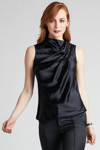Draped Crepe Back Silk Blouse with Button Detail