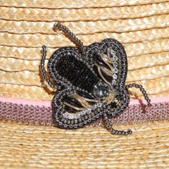 Bee-jeweled Silver Metal Chain Straw Hat