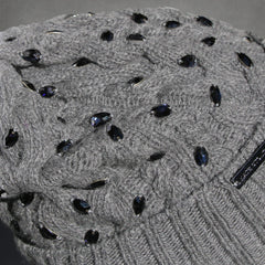 Aspen Gray Cable Knit Hat with Custom Color Faux Fur Pom Pom