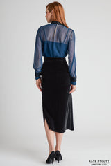 Draped Black Velvet Skirt