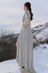 kate stoltz silver sequin gown 