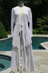 Tiered Crochet Lace Coverup with Leaf Appliqué/ Black or White Color Available