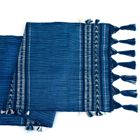 Blue and White Ikat Handwoven Table Runner