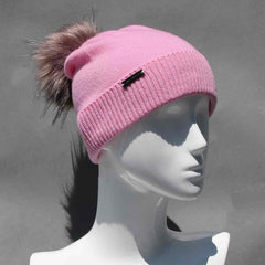 Classic Knit Cashmere Hat with Faux Fur Pom Pom /Multiple Colors