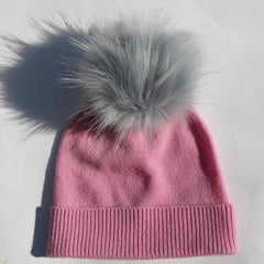 Pink Hat with Faux Fur Pom Pom/Multiple Colors Available