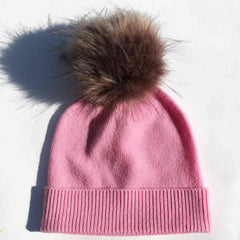 Pink Hat with Faux Fur Pom Pom/Multiple Colors Available