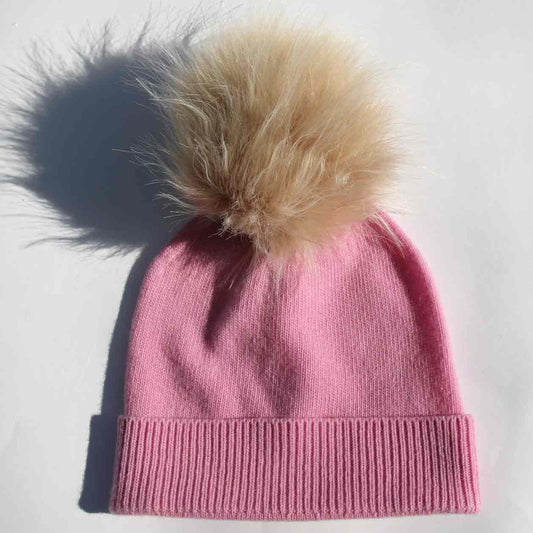 Pink Hat with Faux Fur Pom Pom/Multiple Colors Available