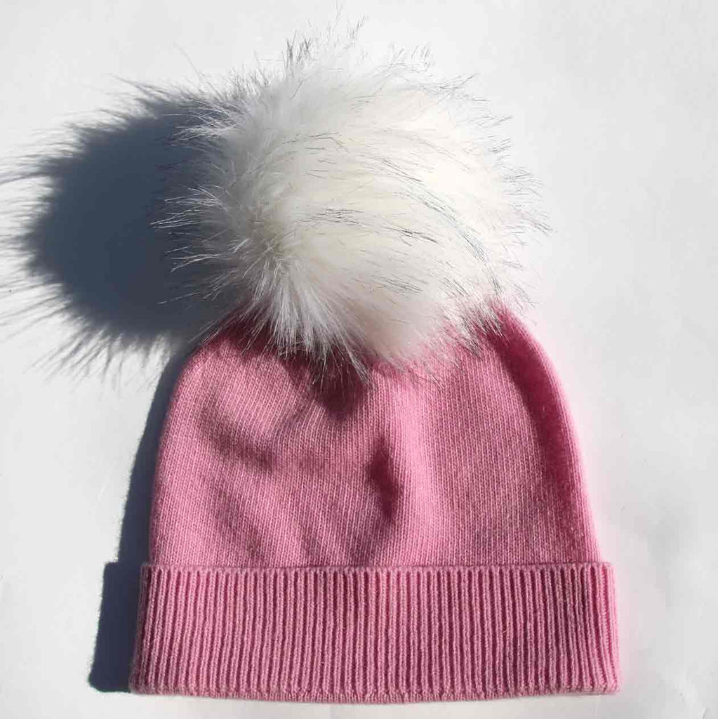 Pink Hat with Faux Fur Pom Pom/Multiple Colors Available