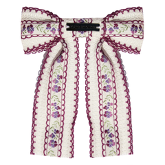 waffle edge embroidered purple-white-mini-flower-hair-bow-clip made in studio usa by kate stoltz