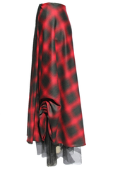       red-black-high-quality-wool-ruched-plaid-skirt-with-tulle