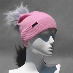 Party Pink Knit Hat with Custom Color Faux Fur Pom Pom