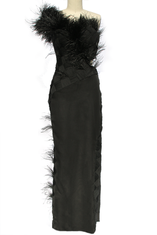 Asymmetrical  Basketweave Silk Chiffon Gown