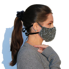 silver sequin face mask with silk lining