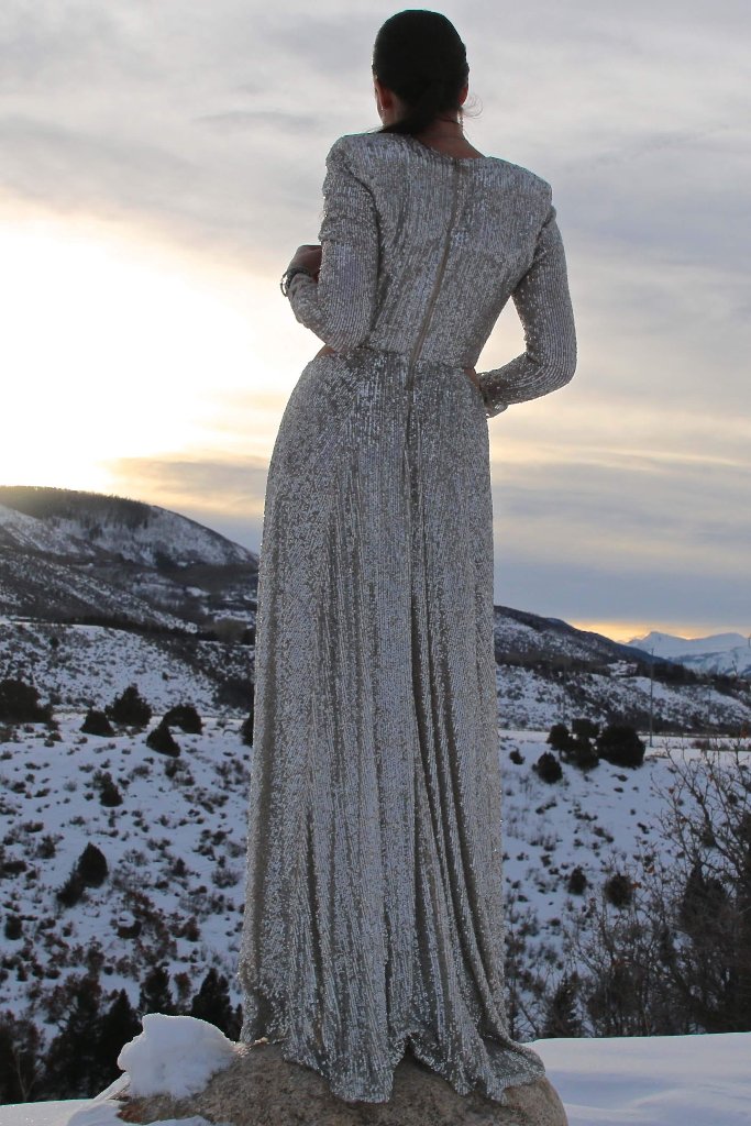 silver sequin gown