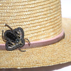 Bee-jeweled Silver Metal Chain Straw Hat