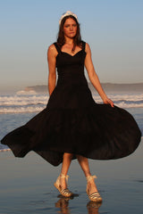 tiered-black--linen-dress