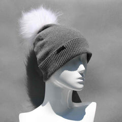 Classic Knit Cashmere Hat with Faux Fur Pom Pom /Multiple Colors