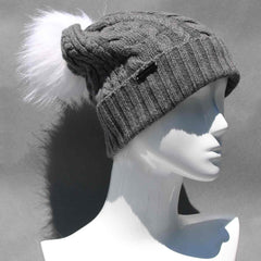 Cable Knit Hat with Faux Fur Pom Pom /Multiple Colors