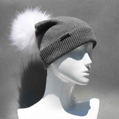 Classic Knit Cashmere Hat with Faux Fur Pom Pom /Multiple Colors