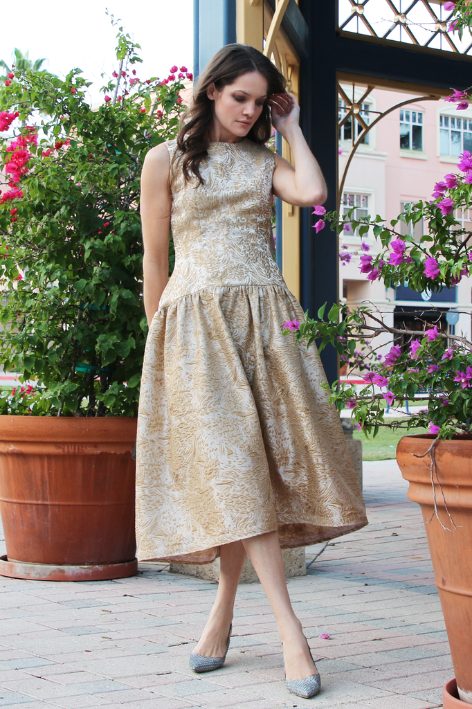 Gold brocade on sale dress