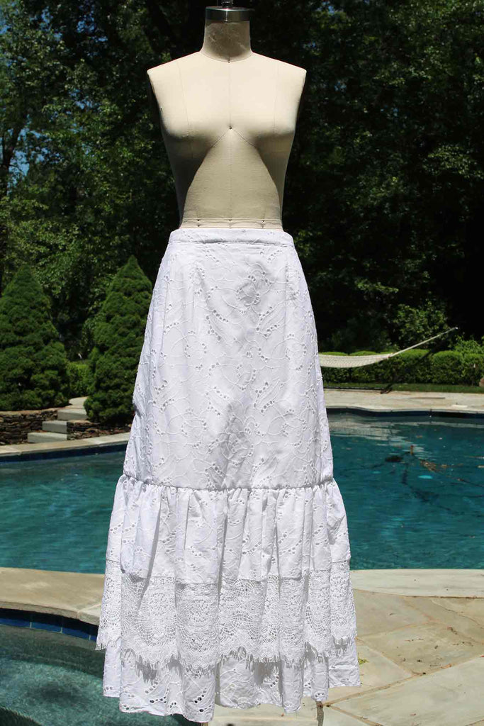 Caicos Tiered Lace and Embroidered Cotton Skirt/ Tailored or Loose Fit