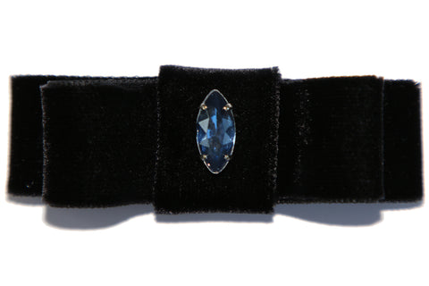 Dark Blue Sapphire Black Velvet Hair Bow
