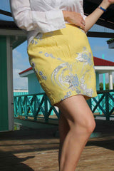yellow-brocade-pencil-skirt